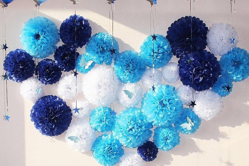 ZOOYOO Purple White Lavender Paper Pom Poms for Women Girl Birthday Party Anniversary Engagement Bridal Shower Ceiling Hanging Tissue Flowers Decorations 12PCS - Image 3